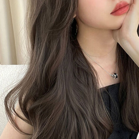 Perruque Synthétique Longue avec Frange pour Femmes, Ondulée et Naturelle, Idéale pour Tous les Jours et Soirées, Couleur Brun Foncé