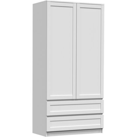 TOPESHOP PERRY - Armoire 2 portes 2 tiroirs - Style classique - 90x50x180 cm - Penderie chambre