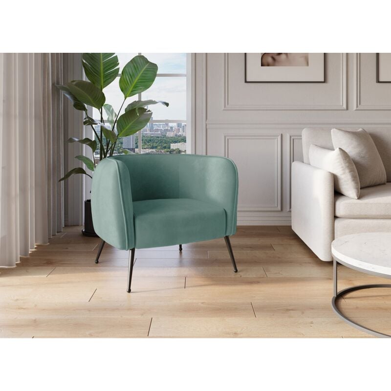 Deco In Paris - perry - Fauteuil cabriolet en velours vert d'eau pieds noir perry