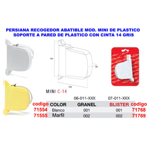 Persiana Abatible Mini Plástico Marfil con Cinta 14 Gris