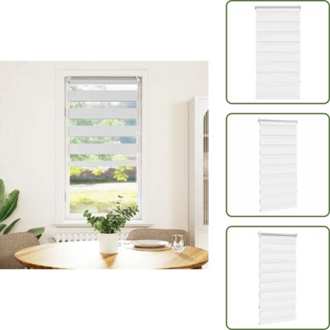 Persiana con efecto de luz - vidaXL Estor cebra 80,9x150 cm Tejido Ancho 76,7 cm Blanco - Persiana con capas opacas y transparentes