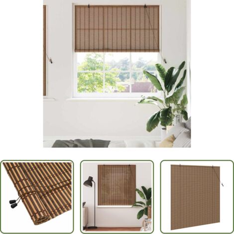 Persiana de bambú -  Estor enrollable con cortinas Manual Marrón 150 x 160 cm Bambú