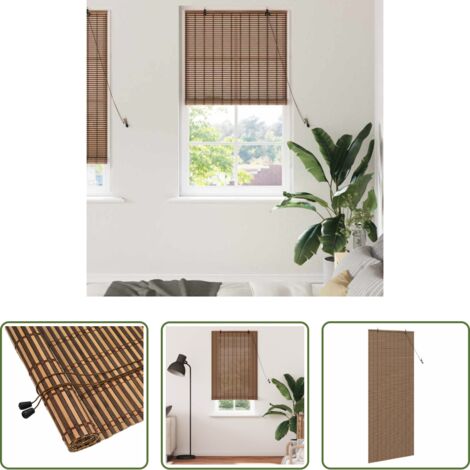 Persiana de bambú -  Estor enrollable con cortinas Manual Marrón 90 x 220 cm Bambú