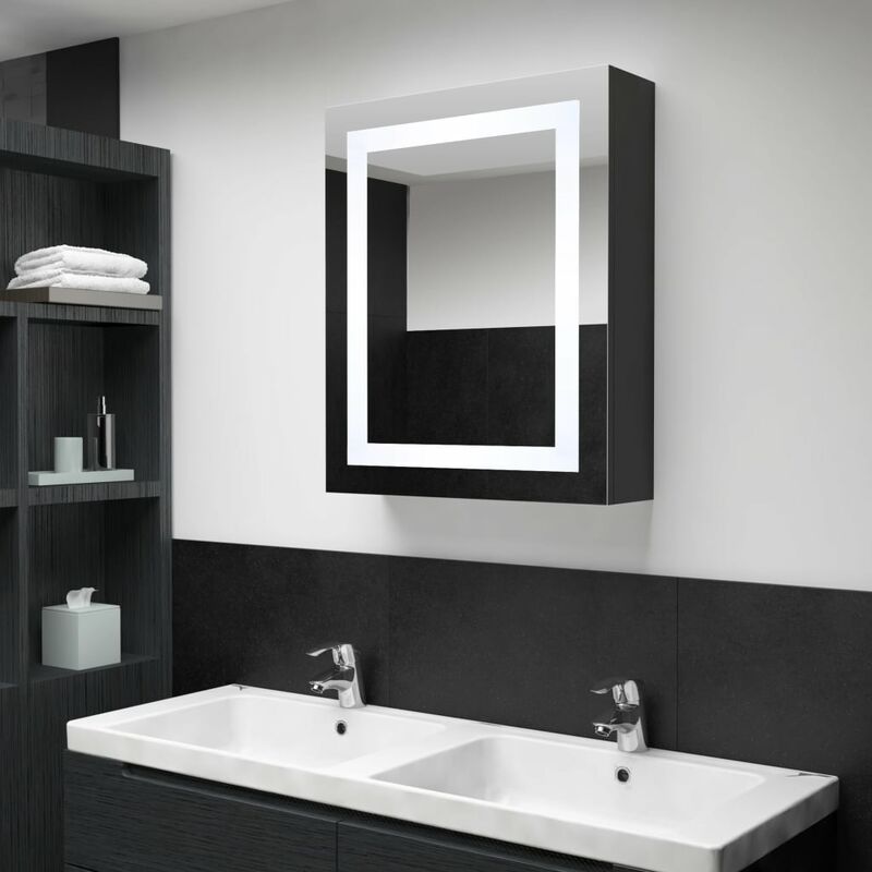 

Armario de cuarto de baño con espejo y LED 50x13x70 cm - Antracita - Youthup