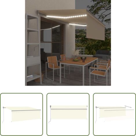 Persiana LED -  Toldo automático con persiana LED sensor de viento crema 4x3m