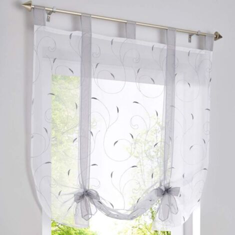 - Persianas romanas bordadas (1 unidad), transparentes, para dormitorio, balcón y cocina, color gris, 80 x 140 cm