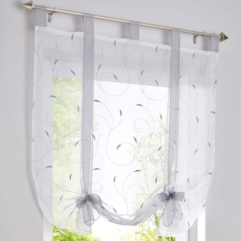 Persianas romanas bordadas para ventana, decoración Para dormitorio, balcón, cocina, gris, 80cm x 140cm, 1 ud.