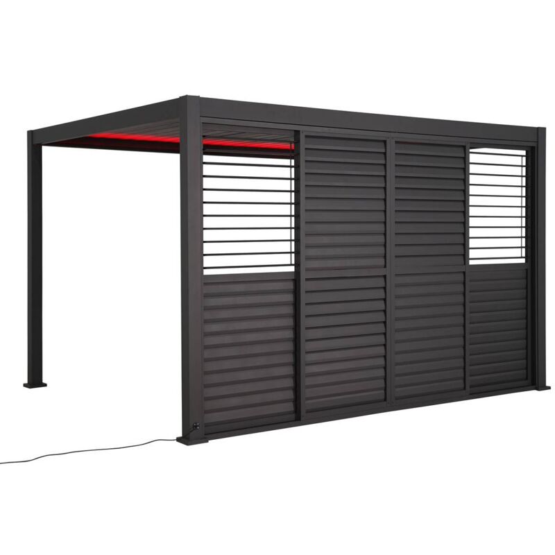 Hesperide - Persienne coulissante pour pergola bioclimatique Evora graphite 3,4 x 2,3m - Hespéride