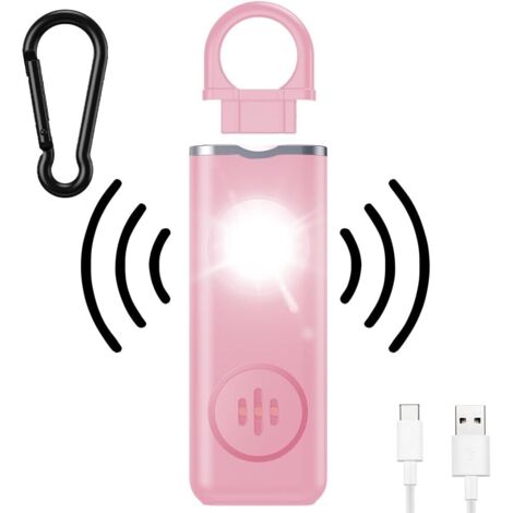 Persönlicher Alarm, 130 dB lauter Taschenalarm mit LED-Licht, Anti-Angriffs-Warn-Schlüsselanhänger-Sicherheitsalarm, Selbstverteidigung, Pink