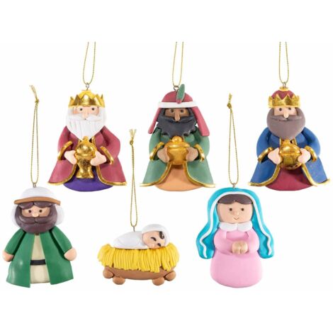 Personaggi del Presepe da Appendere in Resina Colorata - Set 6 Figure Natività
