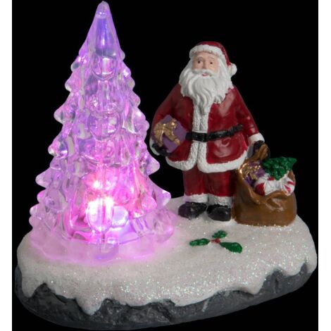 Personaje de pueblo iluminado y árbol de Navidad 1 LED H.9,5cm surtido - Feeric lights & christmas