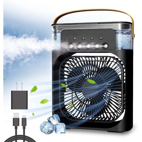 Personal Air Cooler, Portable Air Conditioner, Mini Evaporative Cooler with 7 Color LED Light, 1/2/3H Timer, 3 Wind Speeds & 3 Spray Modes for Your Desk, Nightstand or Coffee Table