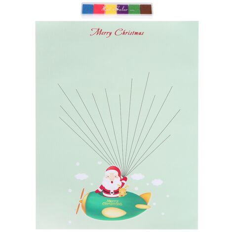 Personalisierte Weihnachtsleinwand mit Fingerabdruck – Festlicher Signaturbaum mit Cartoon-Weihnachtsmann – Kreative Wanddekoration für Zuhause