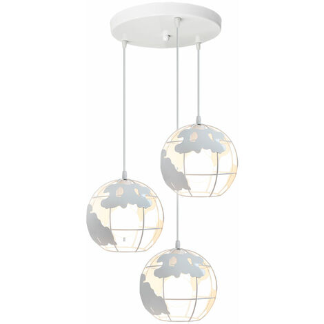 Personalità creativa lampada a sospensione globo luci camera da letto soggiorno caffetteria metallo industriale retrò 3 lampada (Bianco) - Bianco