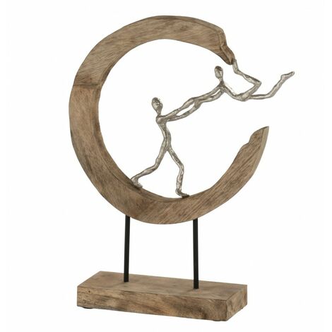 Personnage aluminium dansant sur demi-lune en bois de manguier H47cm