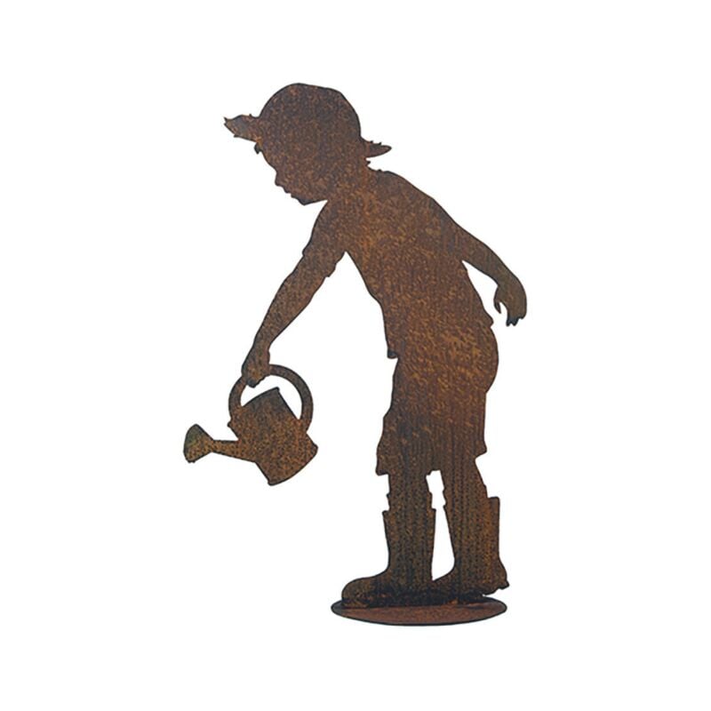 Personnage Garçonnet Arrosoir métal rouillé : déco jardin - Rouille