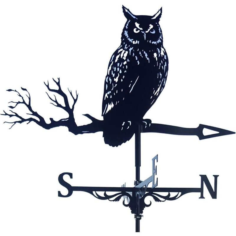 Girouette de jardin, girouette hibou en acier inoxydable, durable, rétro, avec piquet de jardin, outils de mesure professionnels