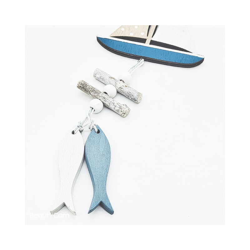 Pesce in legno barca a vela timone appeso