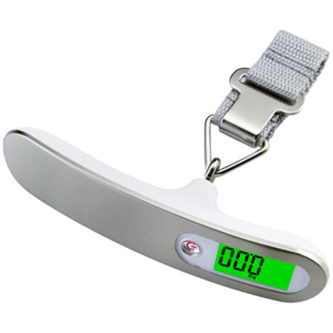 Pèse-bagage numérique portable pour voyage avec écran LCD et capacité 110lb/50kg, idéal pour les voyageurs, couleur blanc.