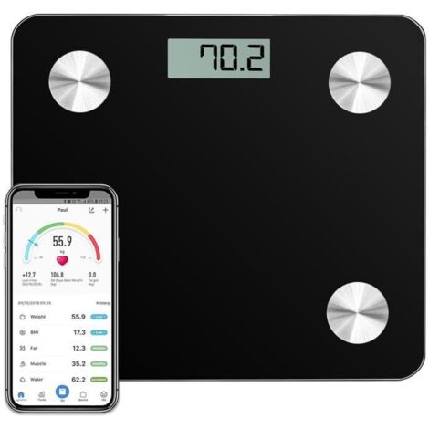 Pèse Personnes Impédancemètre, Balance Pèse-Personne Bluetooth, Ecran Rétroéclairé LED Grand