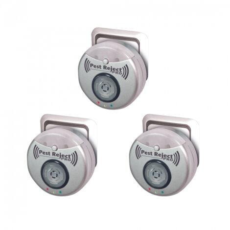 Pest Reject Pro - lot de 3 - VENTEO - Répulsif nuisibles Repulse power - Ultrasons et électromagnétisme - Couleur gris - Couverture de votre maison de 200m²