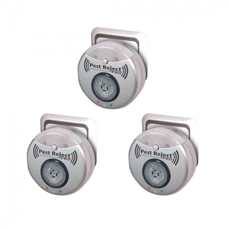 Venteo - Pest Reject Pro - lot de 3 Répulsif nuisibles Repulse power - Ultrasons et électromagnétisme - Couleur gris - Couverture de votre maison de
