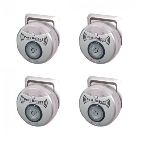 Pest Reject Pro - lot de 4 - VENTEO - Répulsif nuisibles Repulse Power - Ultrasons et électromagnétisme - Couleur gris - Couverture de votre maison de 200m²