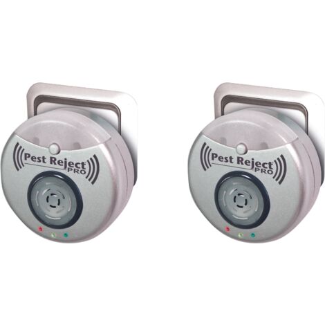 PEST REJECT PRO set de 2 - VENTEO - Repelente de insectos y plagas - Ultrasonidos y electromagnetismo - Color gris - Cobertura de su hogar de 200m² - Luz nocturna integrada
