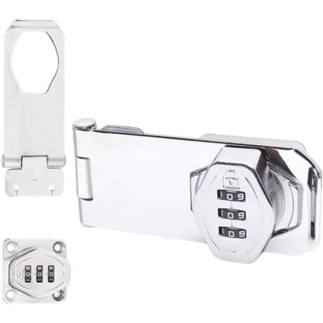 Pestillo de 7,6 cm con cerradura de combinación, cerradura para puerta de armario, cerradura de combinación, cerradura de combinación, plata