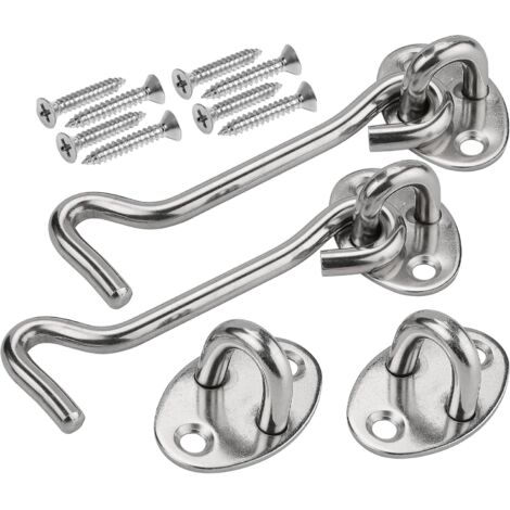 Pestillo de cabina de 2 piezas con tornillos de montaje para ventana, puerta de granero, cobertizo de jardín, garaje (10 cm) Plata