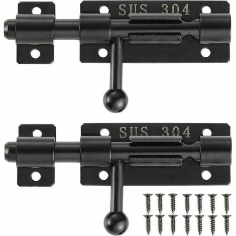 Pestillo de cerradura, cerraduras para puertas corredizas de acero inoxidable 304, 4 pulgadas, negro, paquete de 2