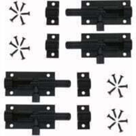Pestillo de puerta de 4 piezas, pestillo deslizante de aleación de aluminio negro con tornillos, para puerta de jardín, cobertizo, ventanas, piezas I