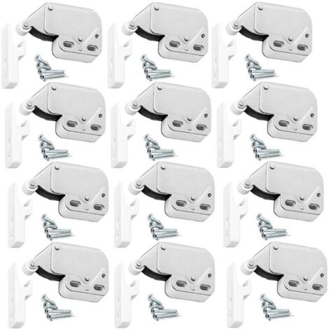 Pestillo de resorte para puerta de gabinete, Biluer, 12 mini pestillos de resorte con tornillos para gabinete, apto para armarios, cajones y tableros de partículas.
