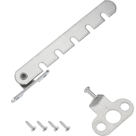 Pestillo de seguridad para ventana de 1 pieza con barra ajustable, con 5 ranuras, para ventanas que abren hacia adentro, color plata (44 mm).