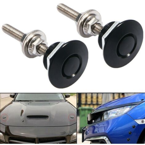 Pestillos automotrices de liberación rápida, bucle de contorno de capó de aluminio, kit de placa de matrícula de parachoques GM (negro), 2 paquetes