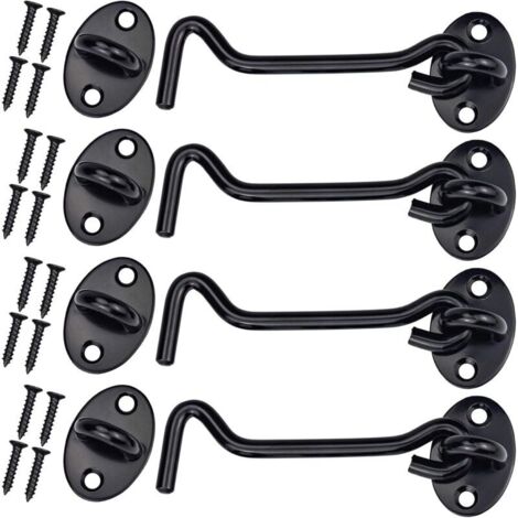 pestillos de gancho para puerta, pestillo de ojo y perno para cerraduras de puerta, pestillo de puerta de acero inoxidable con 16 tornillos (4 pulgadas, negro)