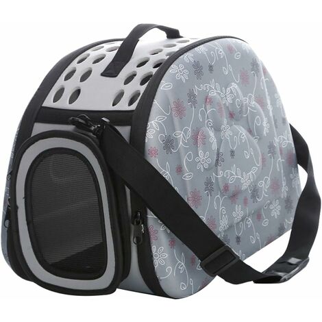 Pet Carrier Bag Dog Cat Foldable Travel Cage Handbag (Grey, M)
