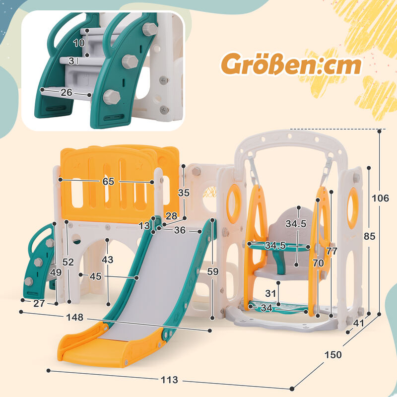 L&h-cfcahl - Toboggan 7 en 1 pour enfants, comprenant un toboggan, une balançoire, une plate-forme, un meuble inférieur, un jeu de perçage, un panier