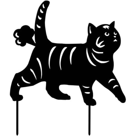 PET Cat Ground plug, cour extérieure jardin pile, statue de chat noir extérieur logo pelouse ornements