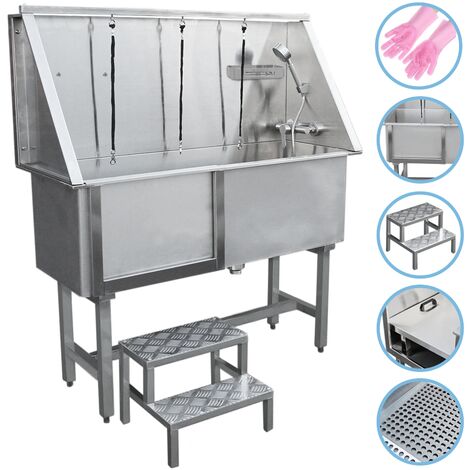 Pet Dog Bath Steel Tub Washing Station 400mm - Silver