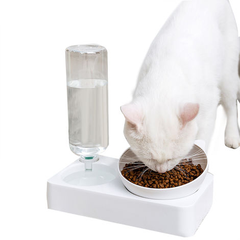 main image of "Pet Dog Cat Double Feeder Water Bowl Neck Protection Bowl 15 Degree Adjustable"