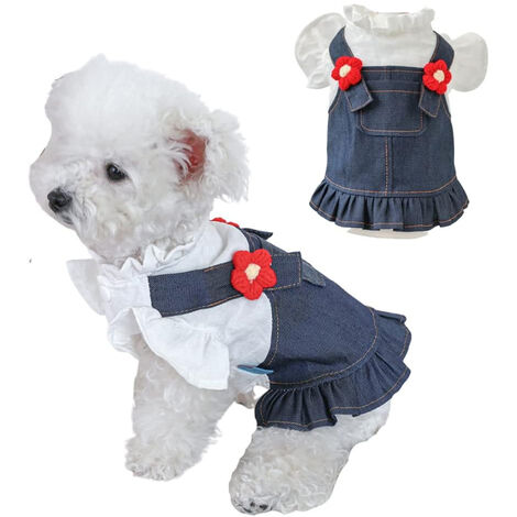 Pet Dress, Sweet Flower Small Dog Skirt Girl Tutu Clothing Puppy Cat Apparel Teddy Clothes Robes de mariée pour le printemps été (Bleu) - Medium
