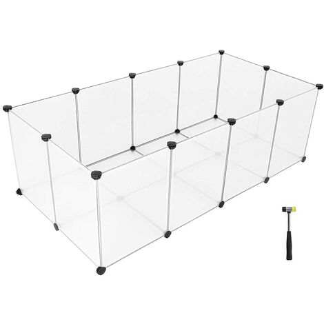 Pet Exercise Play Pen with Bottom, 20 Panels, DIY Enclosure Fence Cage for Small Animals, Guinea Pigs, Hamsters, Bunnies, Pet Run and Crate, Free Adjustable, Grey/White