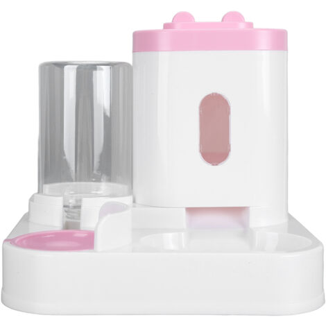 Pet Food Water Dispenser 2 in 1 Large Capacity Detachable Automatic Cat Waterer Feeder for Dog Puppy Pink