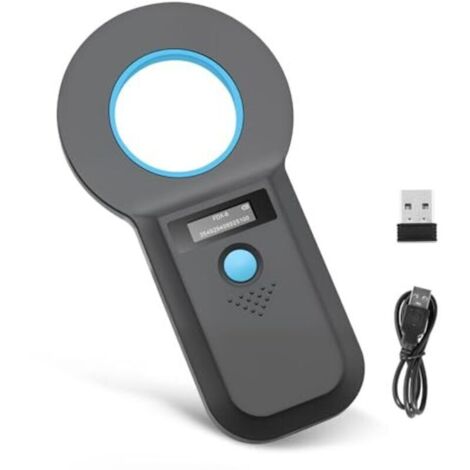 Pet ID reader, Bluetooth chip reader, 134.2 kHz/125 kHz RFID microchip reader with bright OLED display, 128 tag storage capacity, comfortable
