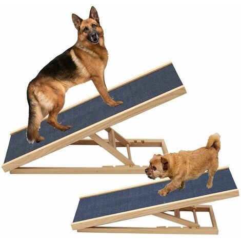 Pet Ramp for Dogs Cats Rabbit, 30/40/50/60cm Adjustable Height Wooden Pet Ramp Folding Car Dog Ladder w/Non-slip Carpet Bearing 150KG/330LB for Large Pets or Small Pets - Foldable Portable Lightweight