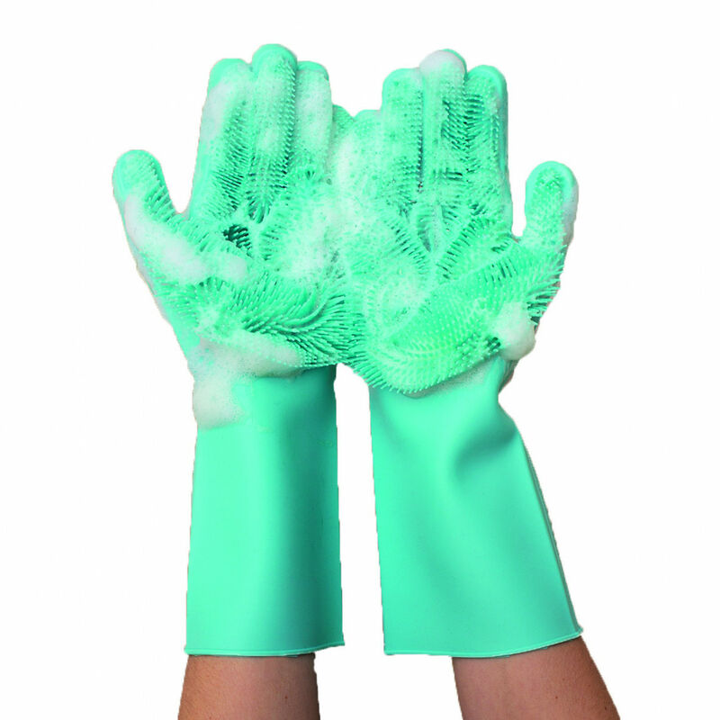 Silicone pet grooming glove - Venteo - Green - Adult - Cleans and brushes painlessly - Machine washable