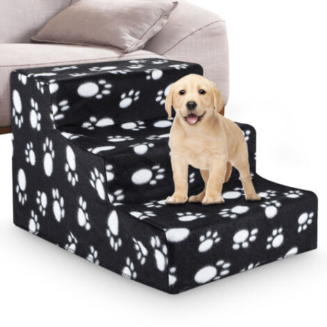 Pet Stair Step Dog Stairs for Bed Sofa 3-Steps Dog Steps with Removable Washable Cover Non Slip Dog Ramp Pet Ladder for Dogs Cats (Black Claw)