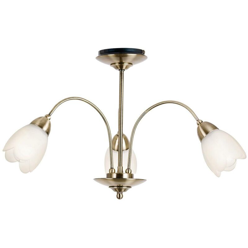 Endon Lighting - Endon Petal - 3 Light Semi Flush Multi Arm Ceiling Light Antique Brass, Opal Glass, E14