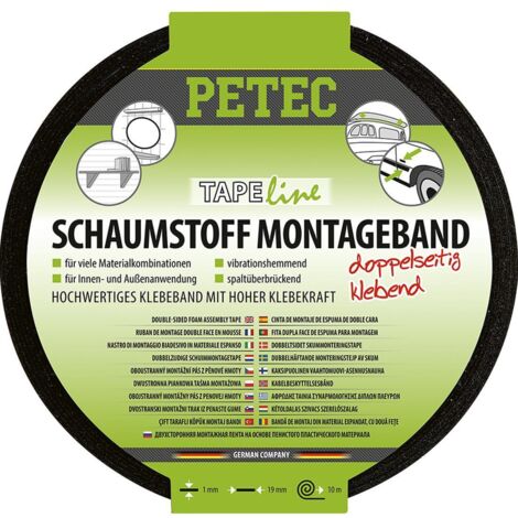 Petec Schaumstoff Montageband doppelseitig klebend 10m x 19mm schwarz